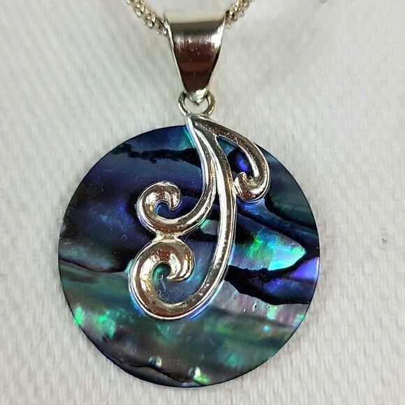 Silver Abalone Spiral Necklace – Sterling Silver – Coin Shape Shell - Picture 1 of 7